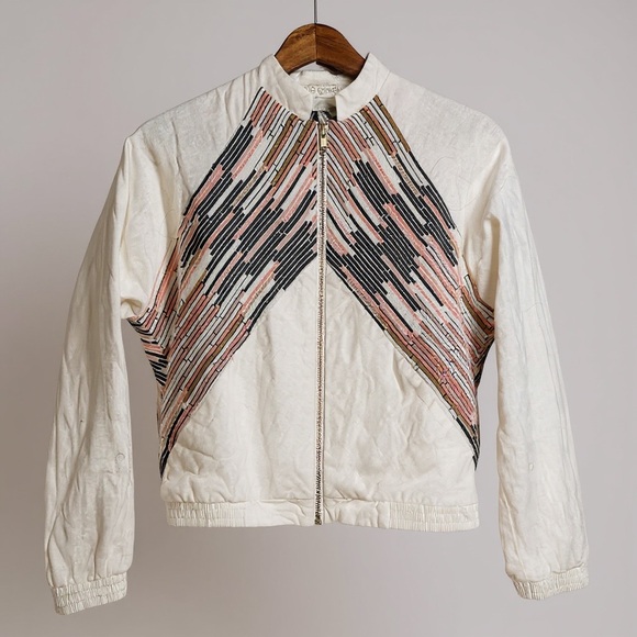 Eve Gravel Jackets & Blazers - Linen Made In Canada 70s Pattern Crop Jacket